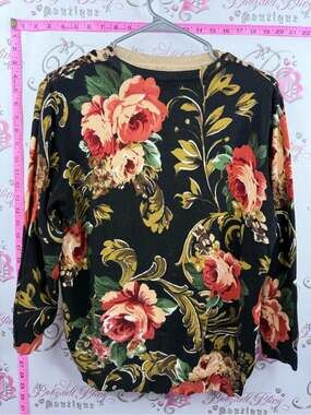 Sweater front Floral back cheetah Black & Red Women's Sweater - Casual Knit Top